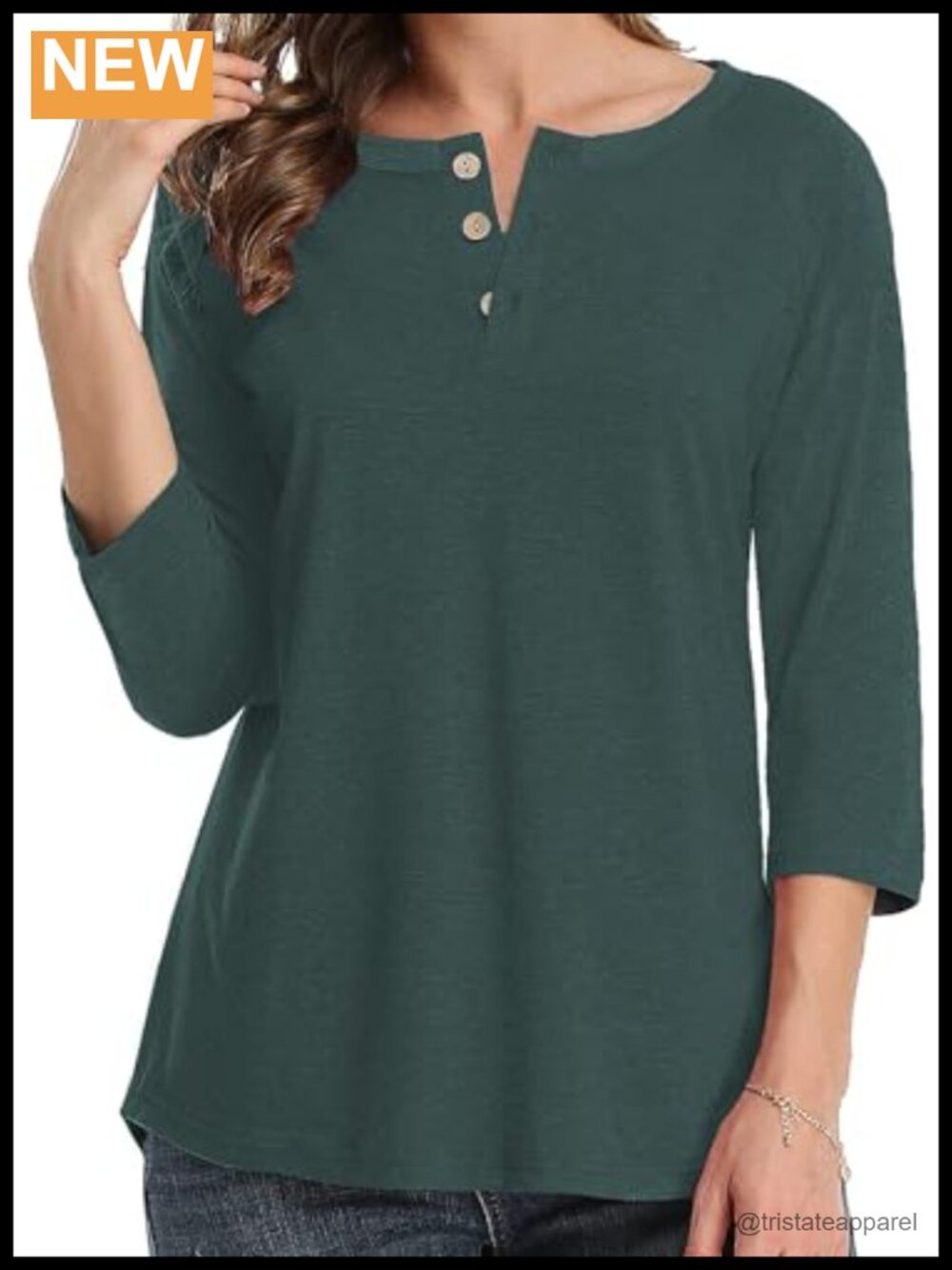 Women's 3/4 Sleeve Raglan Tunic Top - Crewneck Button Down Loose Fit Casual